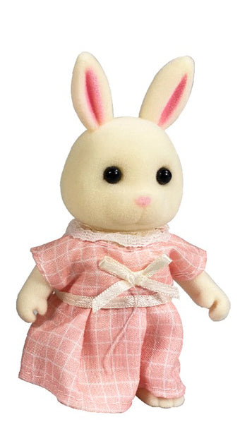 OLEOCA Family Children's Dollhouse Playset of 2 Dressed Cream Rabbit Miniature Doll Figures