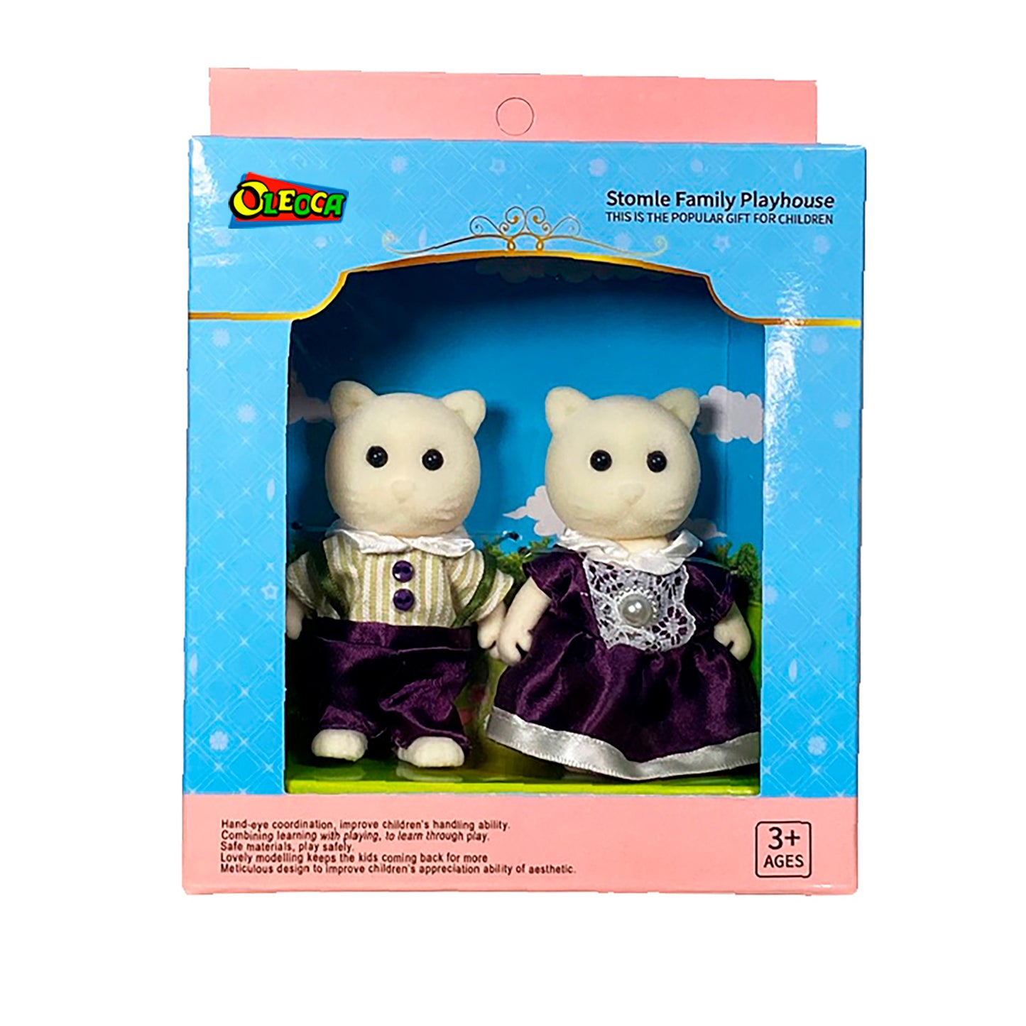 OLEOCA Family Children's Dollhouse Playset of 2 Dressed Yellow Cat Miniature Doll Figures