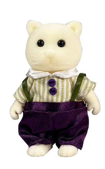 OLEOCA Family Children's Dollhouse Playset of 2 Dressed Yellow Cat Miniature Doll Figures