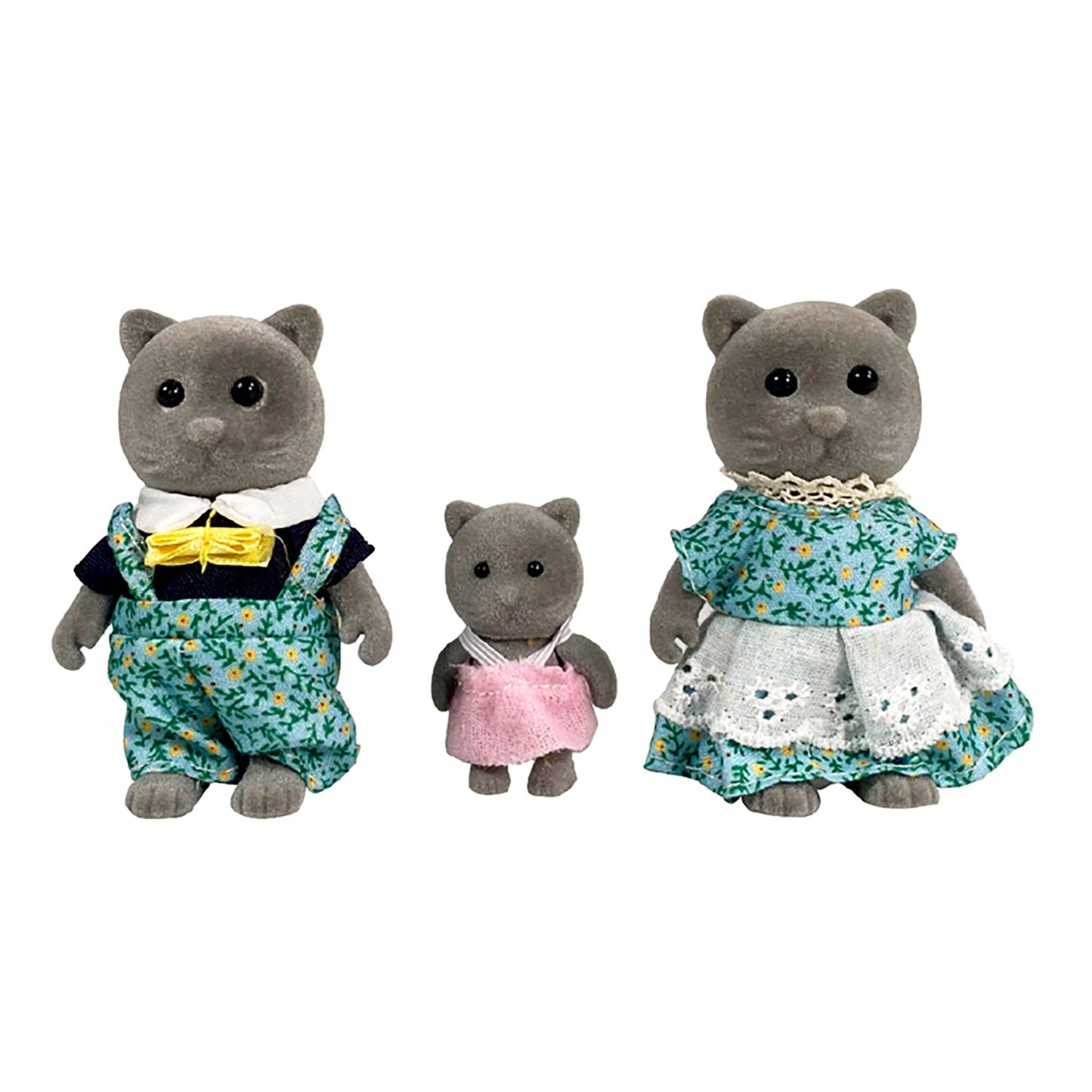 OLEOCA Family Children's Dollhouse Playset of 3 Dressed Blue Cat Miniature Doll Figures