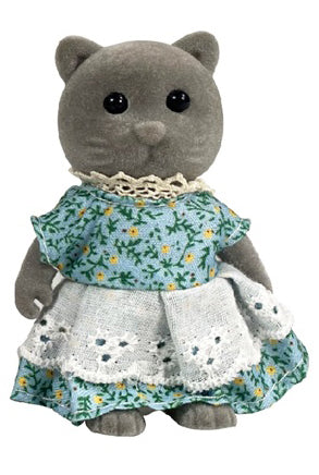 OLEOCA Family Children's Dollhouse Playset of 3 Dressed Blue Cat Miniature Doll Figures