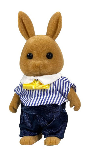 OLEOCA Family Children's Dollhouse Playset of 2 Dressed Brown Rabbit Miniature Doll Figures