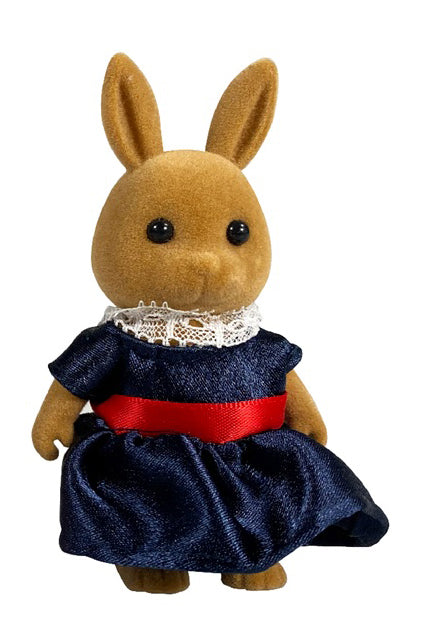 OLEOCA Family Children's Dollhouse Playset of 2 Dressed Brown Rabbit Miniature Doll Figures