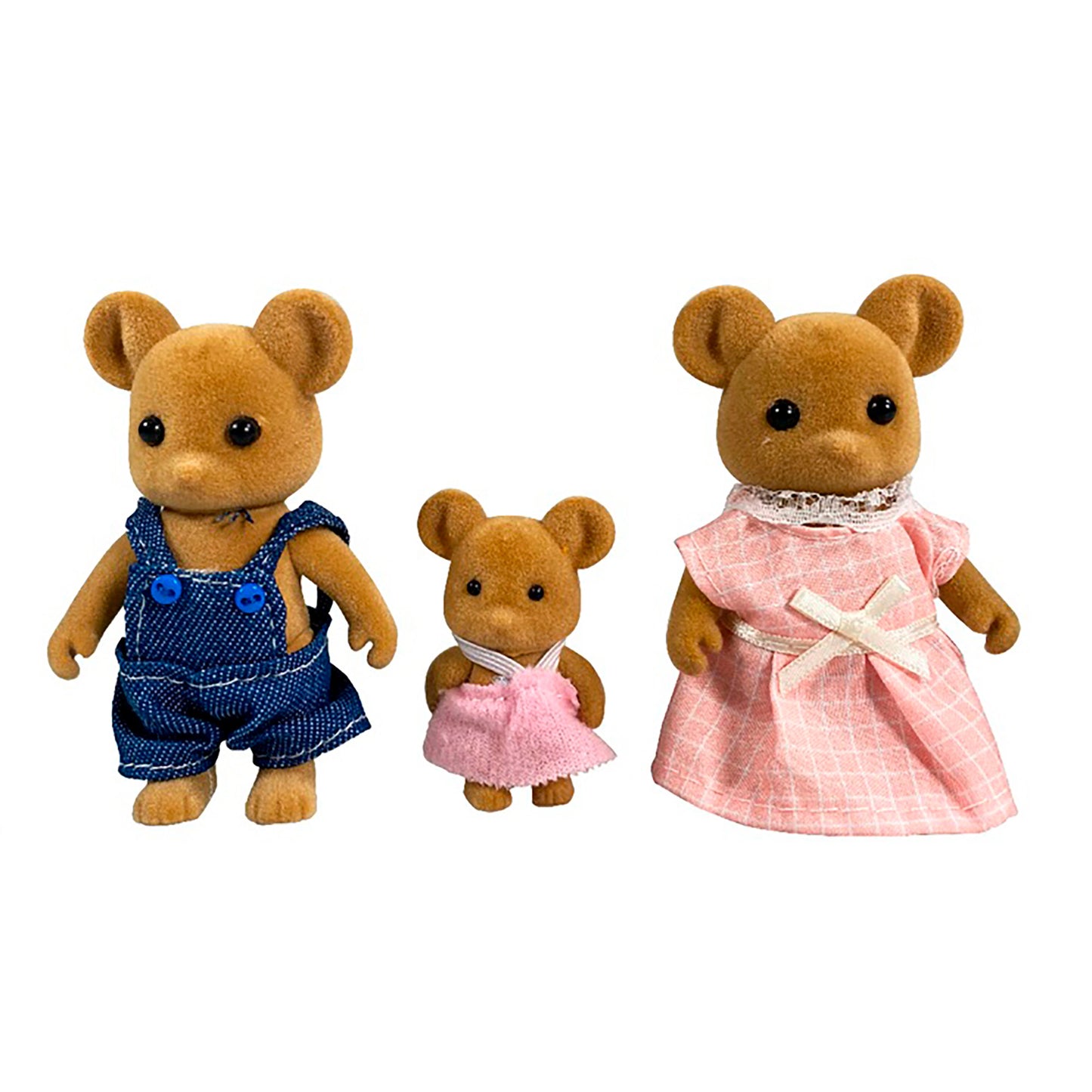 OLEOCA Family Children's Dollhouse Playset of 3 Dressed Brown Rabbit Miniature Doll Figures