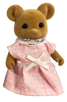 OLEOCA Family Children's Dollhouse Playset of 3 Dressed Brown Rabbit Miniature Doll Figures