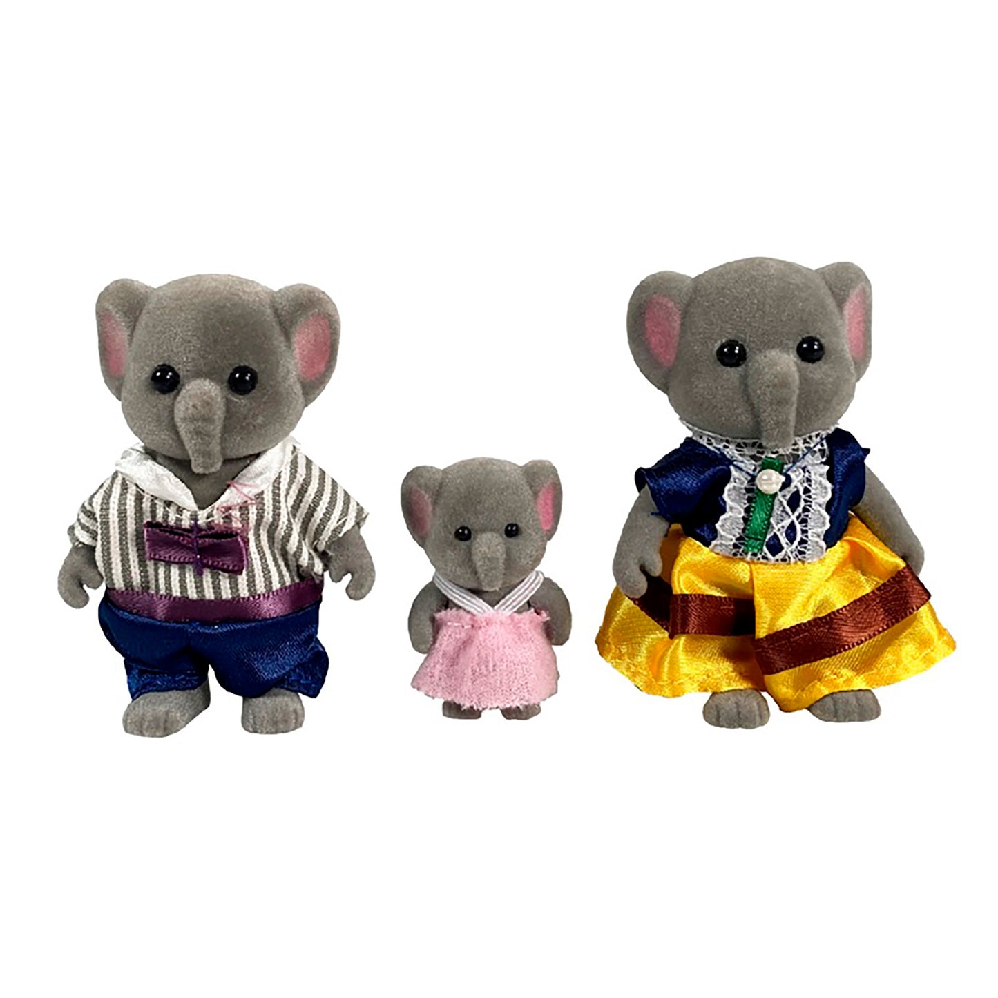 OLEOCA Family Children's Dollhouse Playset of 3 Dressed Gray Elephant Miniature Doll Figures