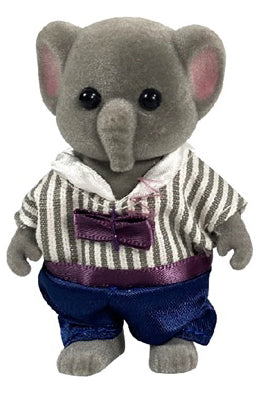OLEOCA Family Children's Dollhouse Playset of 3 Dressed Gray Elephant Miniature Doll Figures