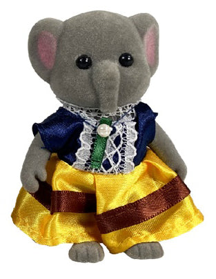OLEOCA Family Children's Dollhouse Playset of 3 Dressed Gray Elephant Miniature Doll Figures