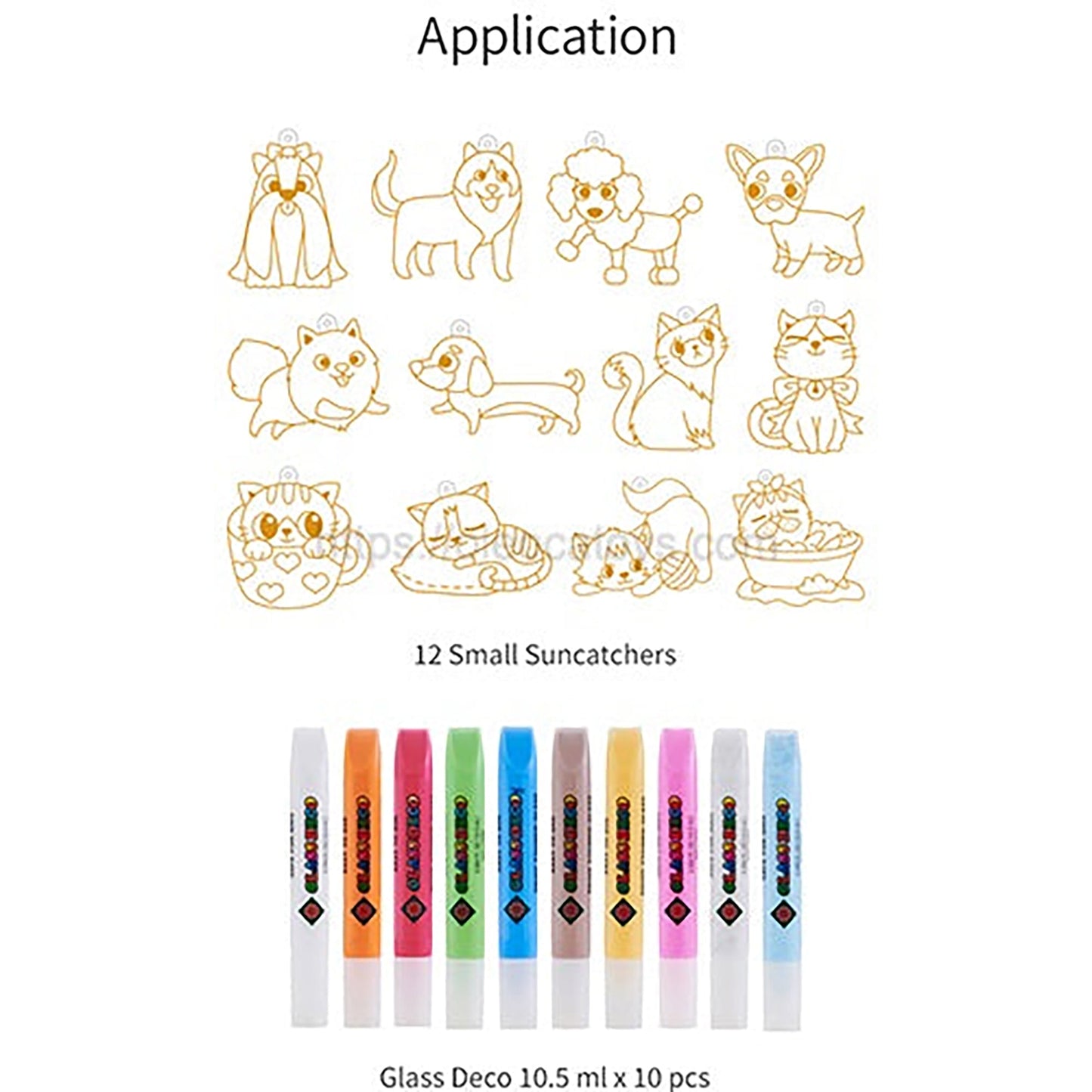 AMOS Korea — 12 Suncatchers DIY Kit — Dogs and Cats, SUN DECO Window Art and Craft, Stained Glass Paiting 10 Colors