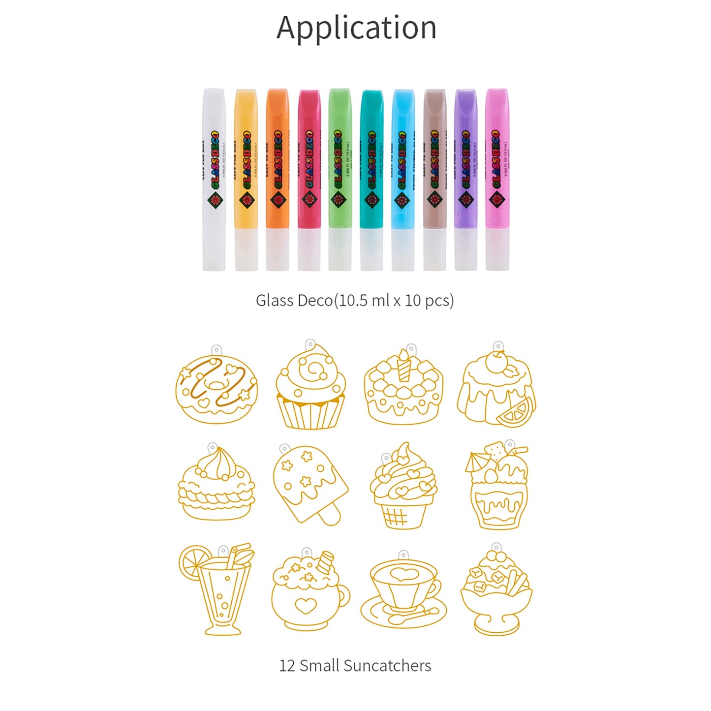AMOS Korea — 12 Suncatchers DIY Kit — Desserts, SUN DECO Window Art and Craft, Stained Glass Paiting 10 Colors