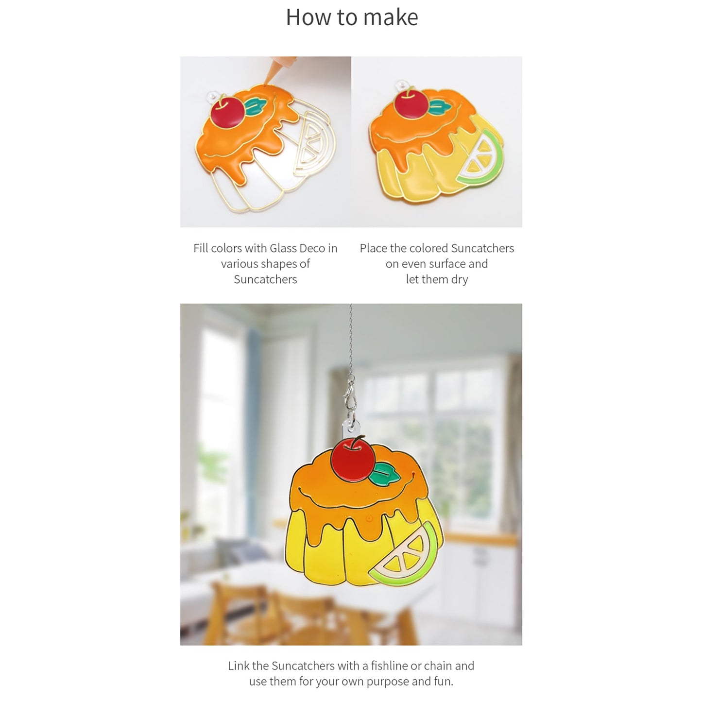 AMOS Korea — 12 Suncatchers DIY Kit — Desserts, SUN DECO Window Art and Craft, Stained Glass Paiting 10 Colors