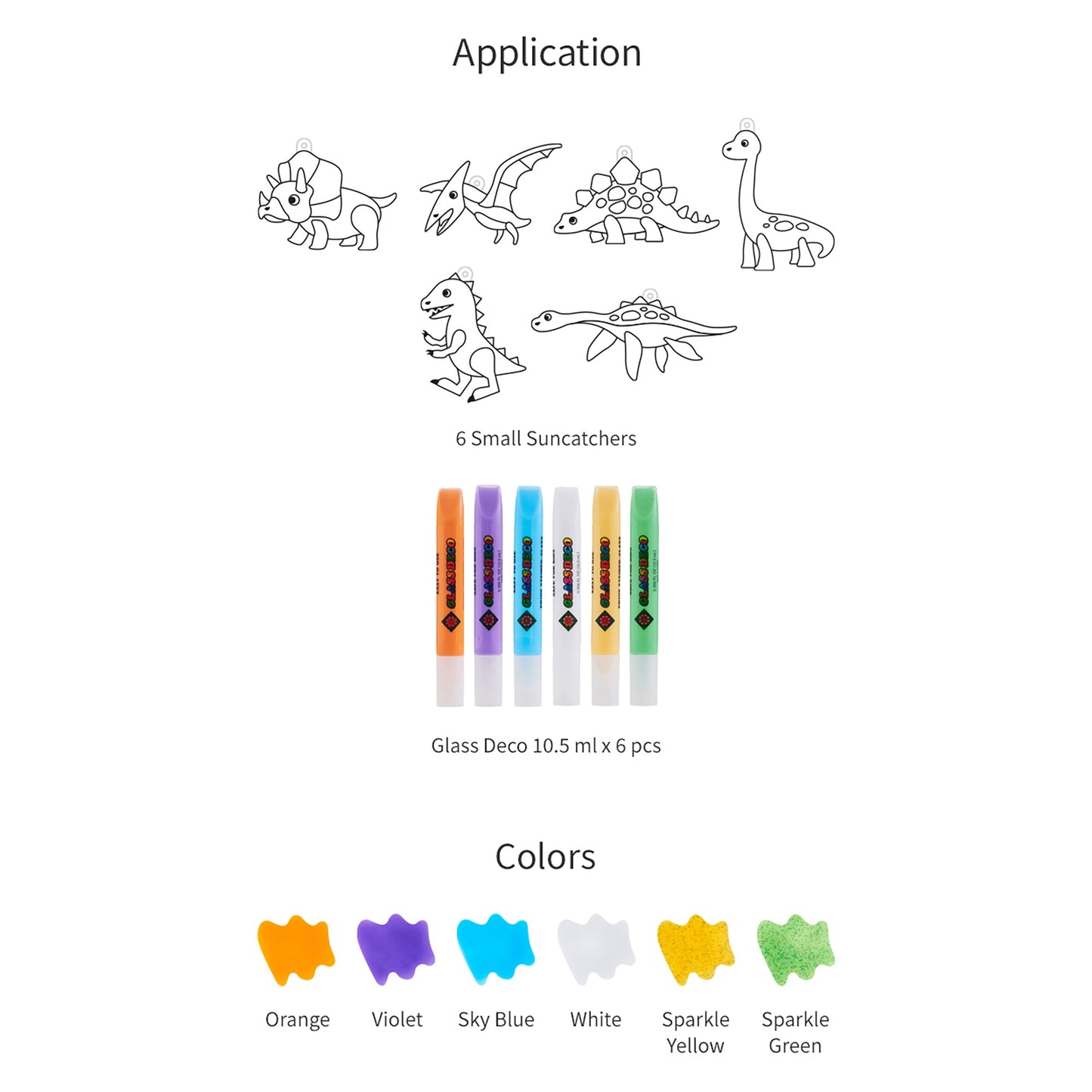 AMOS Korea — 6 Suncatchers DIY Kit — Dino, SUN DECO Window Art and Craft, Stained Glass Paiting 6 Colors