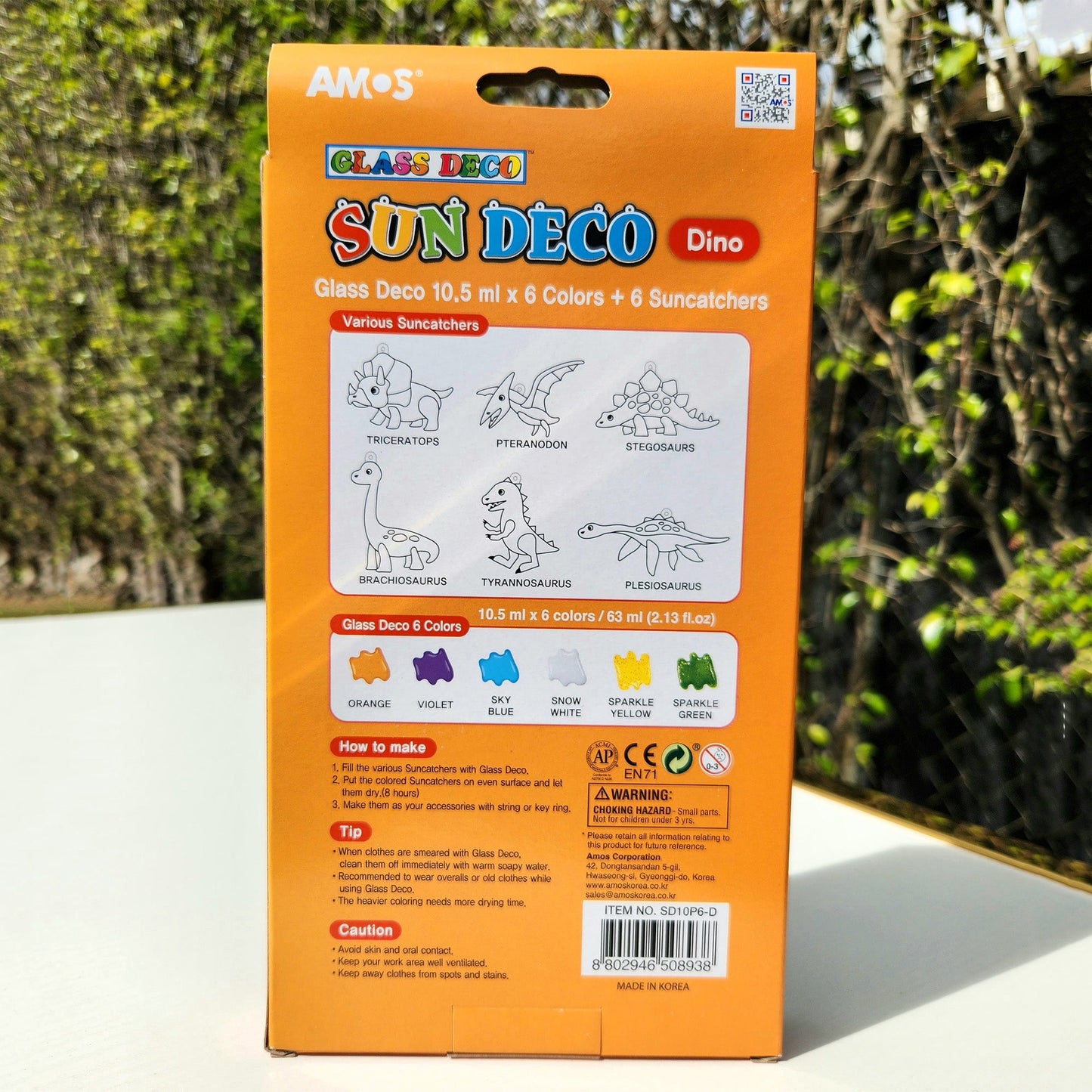 AMOS Korea — 6 Suncatchers DIY Kit — Dino, SUN DECO Window Art and Craft, Stained Glass Paiting 6 Colors