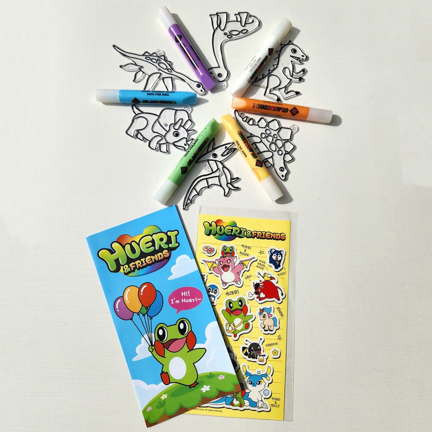 AMOS Korea — 6 Suncatchers DIY Kit — Dino, SUN DECO Window Art and Craft, Stained Glass Paiting 6 Colors