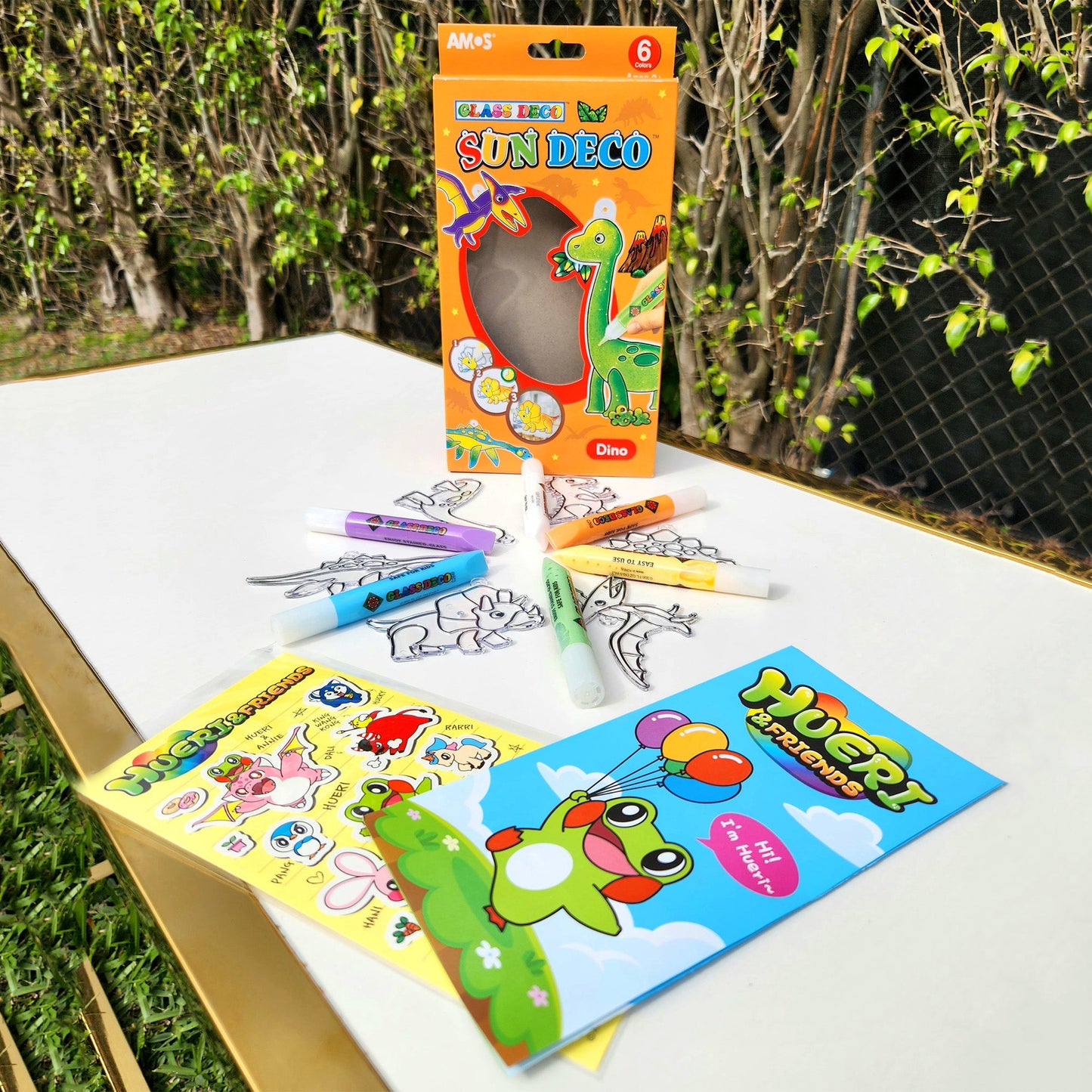 AMOS Korea — 6 Suncatchers DIY Kit — Dino, SUN DECO Window Art and Craft, Stained Glass Paiting 6 Colors