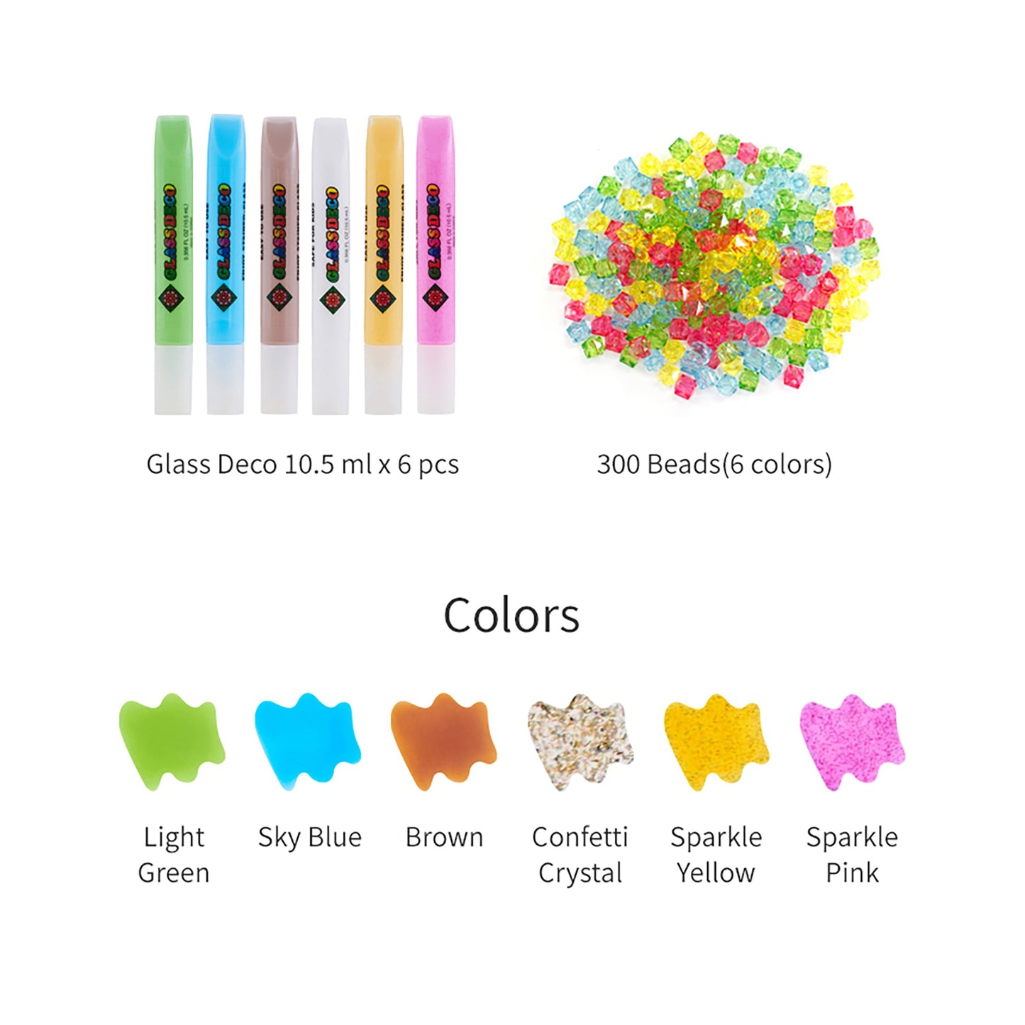 AMOS Korea Jewelry Art Set - Beaded Bracelets and Necklaces, GLASS DECO MY STYLE , Stained Glass Paiting 6 Colors, 18 Suncatchers DIY kit for Girls