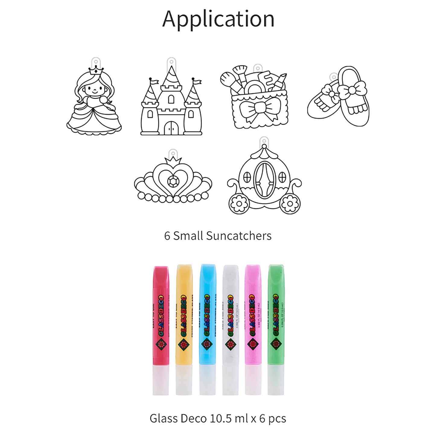 AMOS Korea — 6 Suncatchers DIY Kit — Princess, SUN DECO Window Art and Craft, Stained Glass Paiting 6 Colors