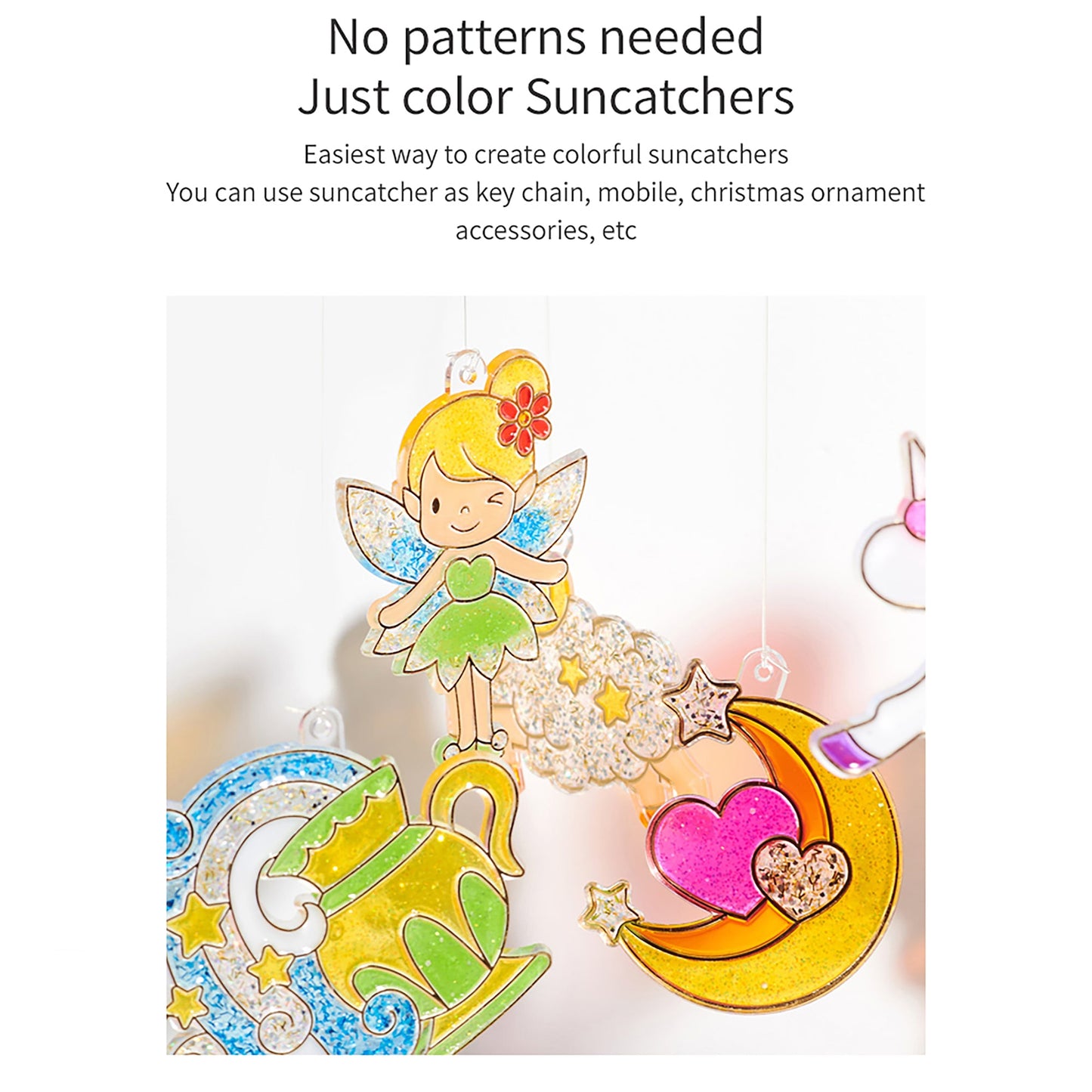 AMOS Korea — 6 Suncatchers DIY Kit — Princess, SUN DECO Window Art and Craft, Stained Glass Paiting 6 Colors
