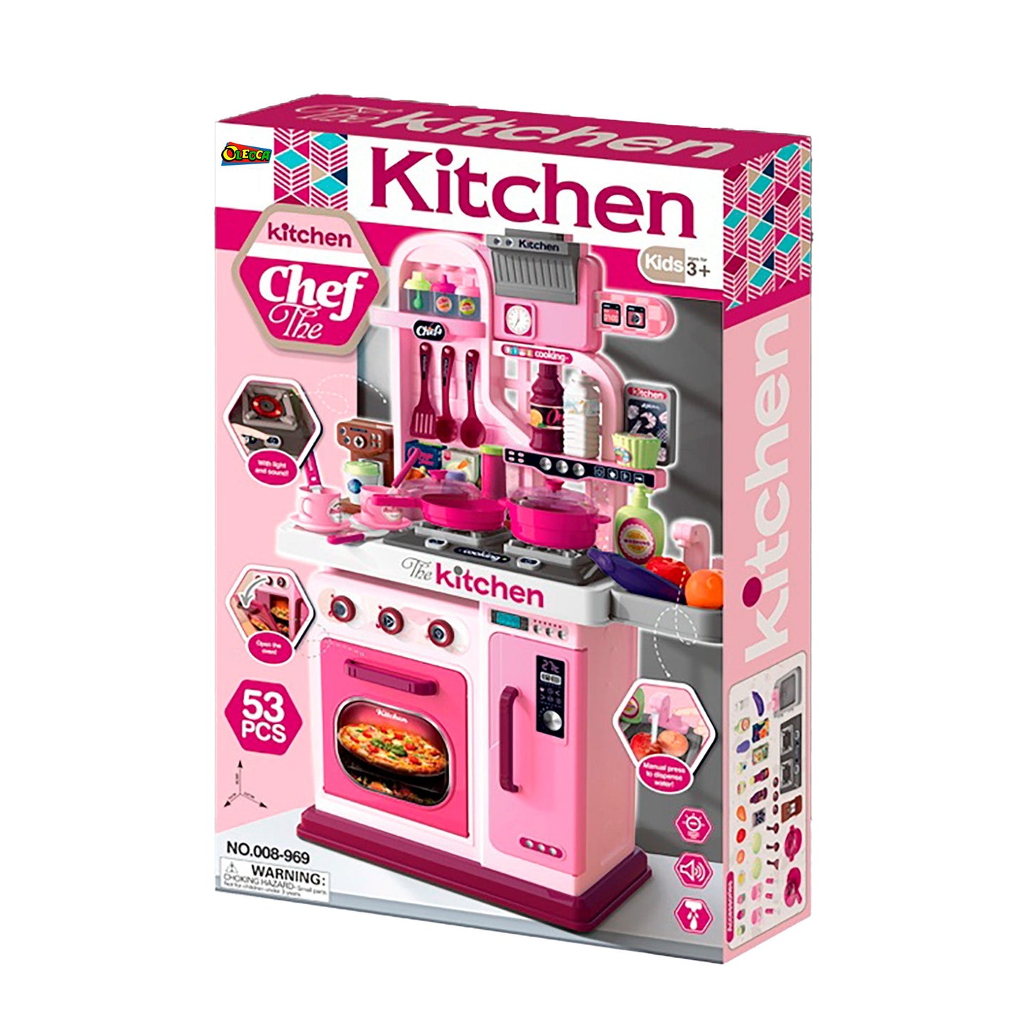 OLEOCA Children's Kitchen Playset - Cooking Stove, Play Sink, Oven, Kitchen Accessories with Realistic Lights and Sound