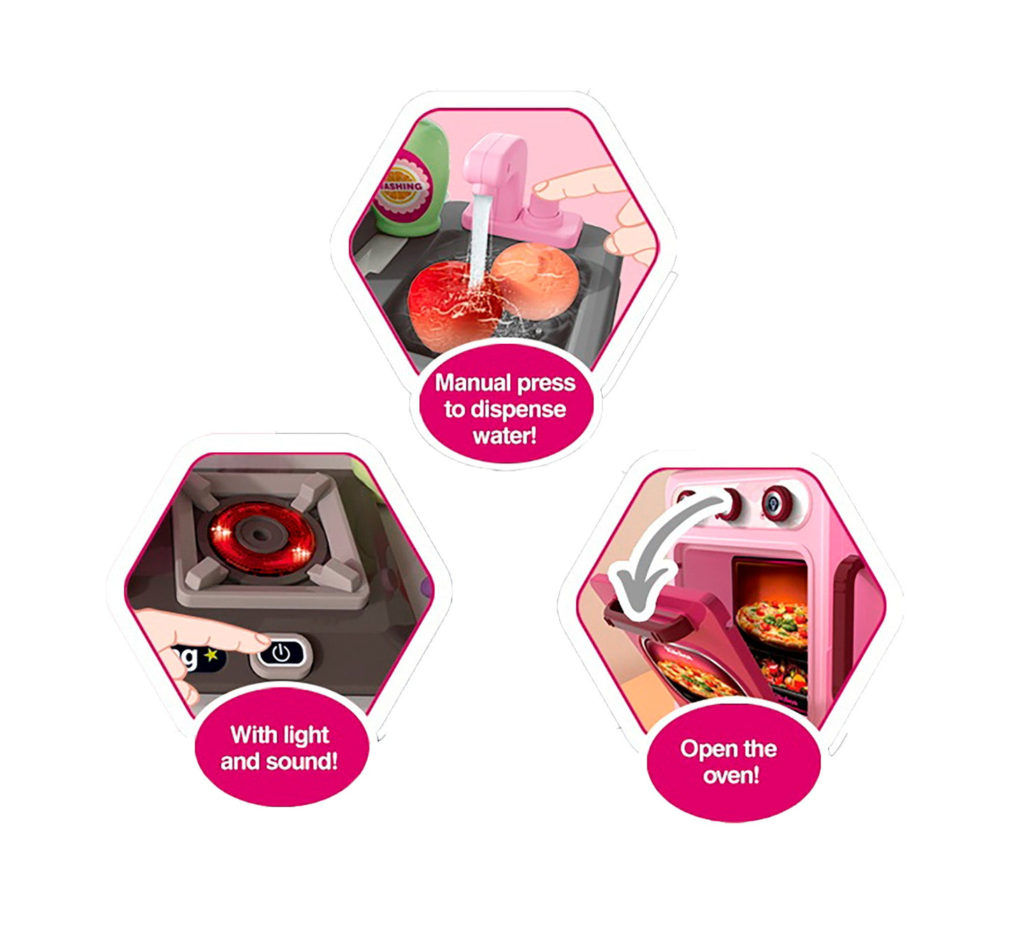 OLEOCA Children's Kitchen Playset - Cooking Stove, Play Sink, Oven, Kitchen Accessories with Realistic Lights and Sound
