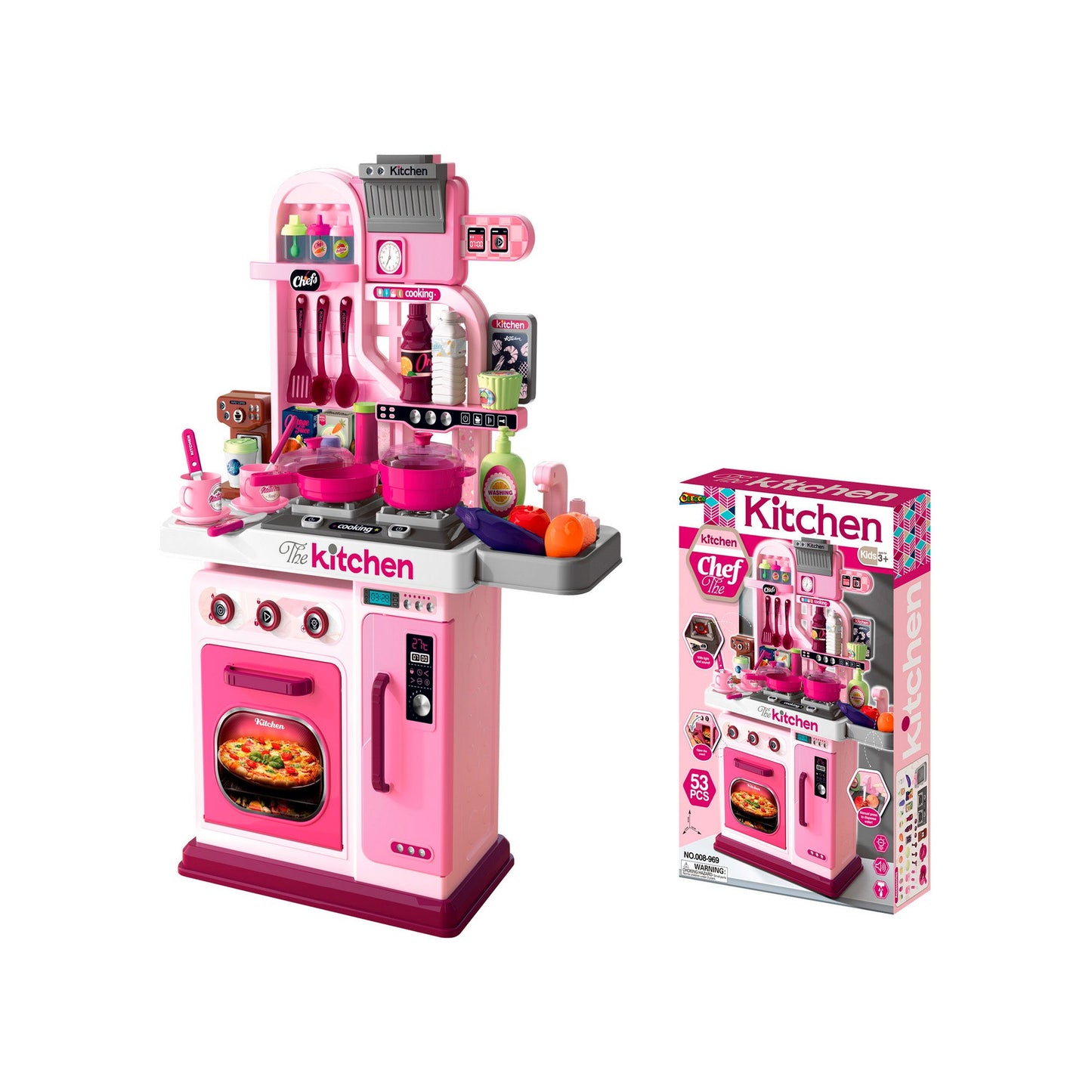 OLEOCA Children's Kitchen Playset - Cooking Stove, Play Sink, Oven, Kitchen Accessories with Realistic Lights and Sound