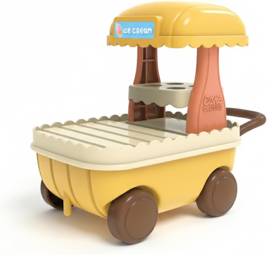 Family Ice Cream Truck Toy — Dessert Food Truck Playset with Cash Register, Chairs & Umbrella, Dollhouse Pretend Play Vehicle, Gift for Kids Ages 3+ OleocaToys