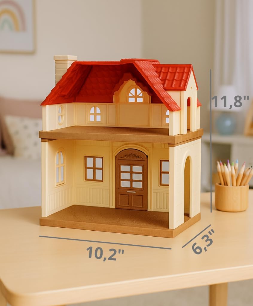 Family Cottage Doll House — 2-Story Country Cottage with Dining Set & Bunny Figure, Complete Dollhouse Playset for Creative Pretend Play, Gift for Kids Ages 3+ OleocaToys