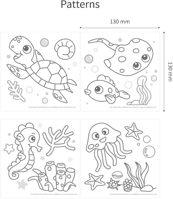 AMOS Glass Deco Window Art Kit — 10.5 ml x 5 Colors — Black Liner, 2 Vinyl Sheets & Pattern Templates, DIY Stained Glass Paint Set for Kids OleocaToys