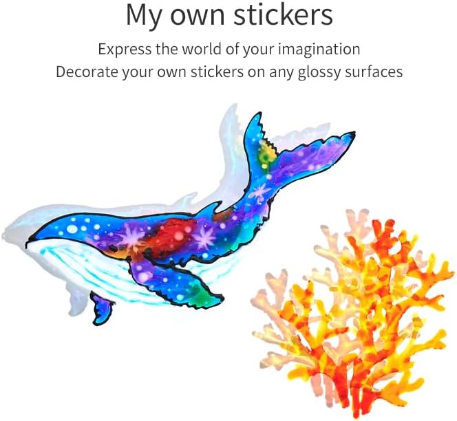 AMOS Glass Deco Window Art Kit — 10.5 ml x 5 Colors — Black Liner, 2 Vinyl Sheets & Pattern Templates, DIY Stained Glass Paint Set for Kids OleocaToys