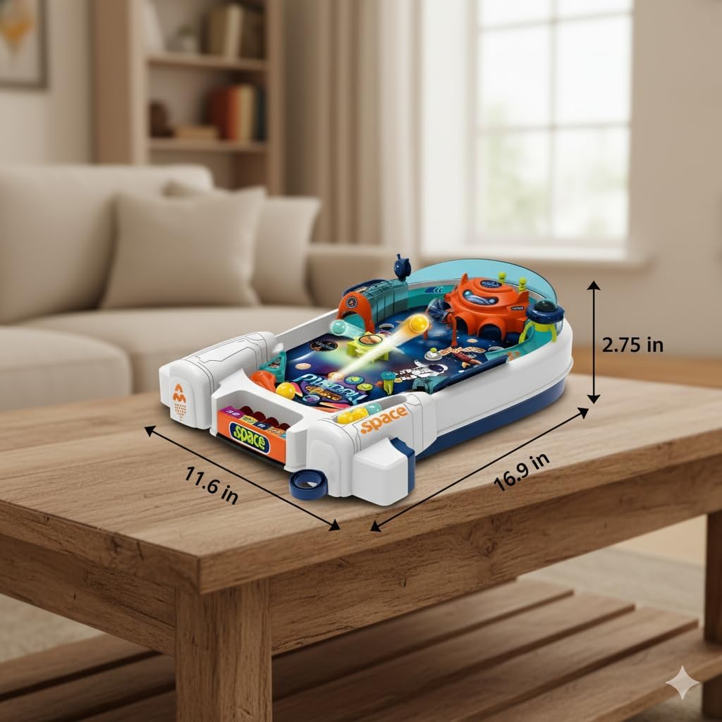 Kids Pinball Machine — Tabletop Arcade Game with Obstacles, Pull-Rod Launcher, Flippers & Scoring Targets, 1-2 Player Mini Pinball for Ages 3+ OleocaToys