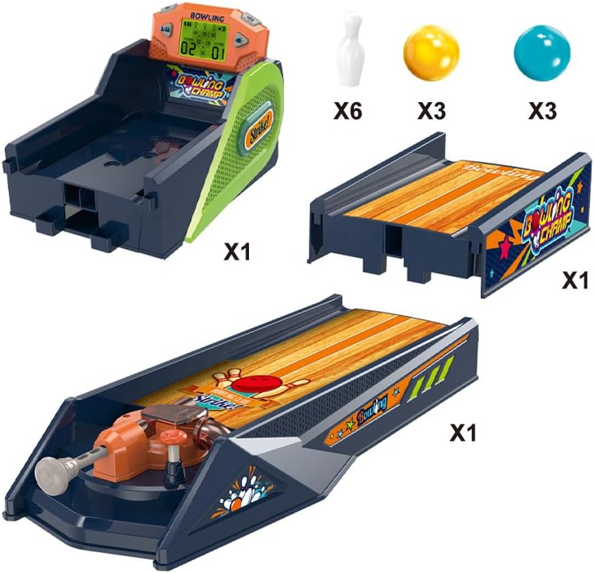 Bowling Game — Electronic Tabletop Arcade Game with LCD Auto Scoring, Lights & Sound, Spring-Loaded Launcher & 1-2 Player Modes — Mini Bowling Set for Kids OleocaToys