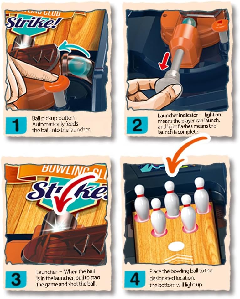 Bowling Game — Electronic Tabletop Arcade Game with LCD Auto Scoring, Lights & Sound, Spring-Loaded Launcher & 1-2 Player Modes — Mini Bowling Set for Kids OleocaToys