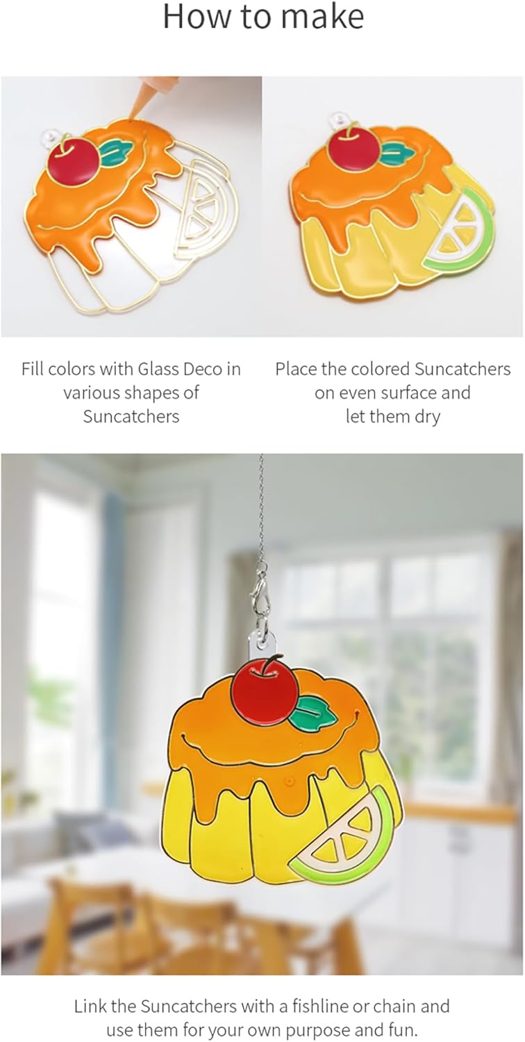 AMOS Sun Deco Window Art — 10.5 ml x 10 Colors — 12 Small Gold Outline Suncatchers for Kids (Dessert), DIY Painting Craft Kit OleocaToys