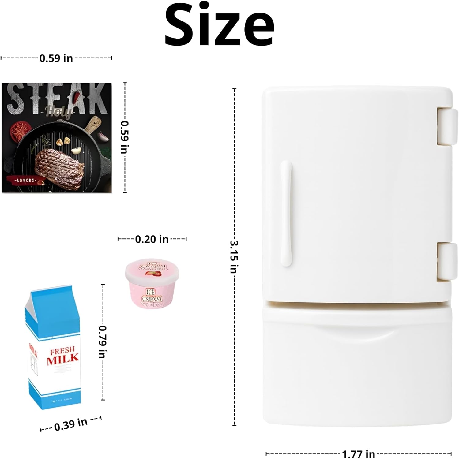 Family Dollhouse Refrigerator Set — Mini Fridge with Opening Doors, Interior Shelves, Milk Carton, Yogurt Tub, Ice Cream Cups & Topping Jars — Dollhouse Furniture & Accessories for Ages 3+ OleocaToys