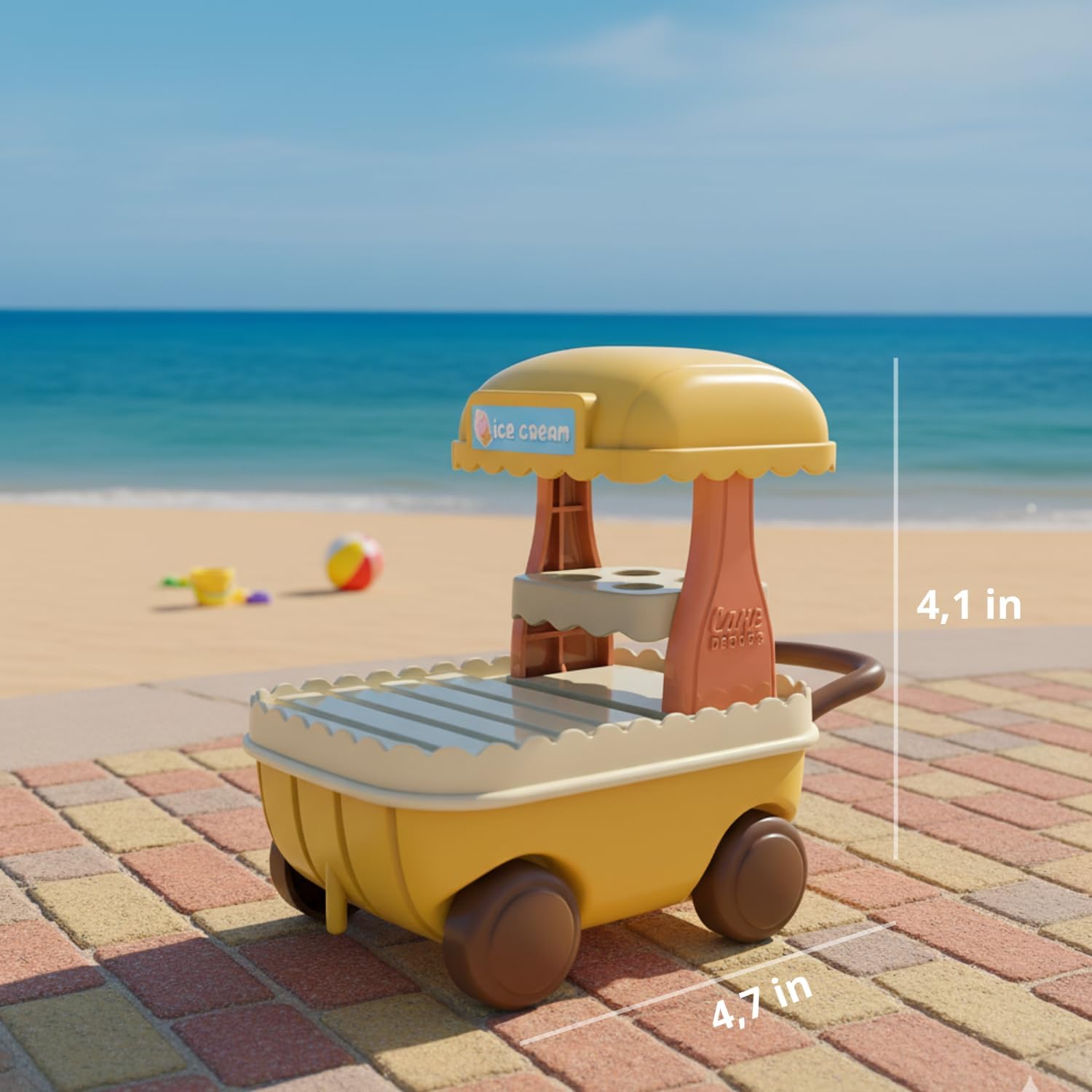 Family Ice Cream Cart Toy — Dessert Pushcart Set with Popsicles, Cones & Donuts, Street Vendor Stall for Dollhouse Pretend Play, Gift for Kids Ages 3+ OleocaToys