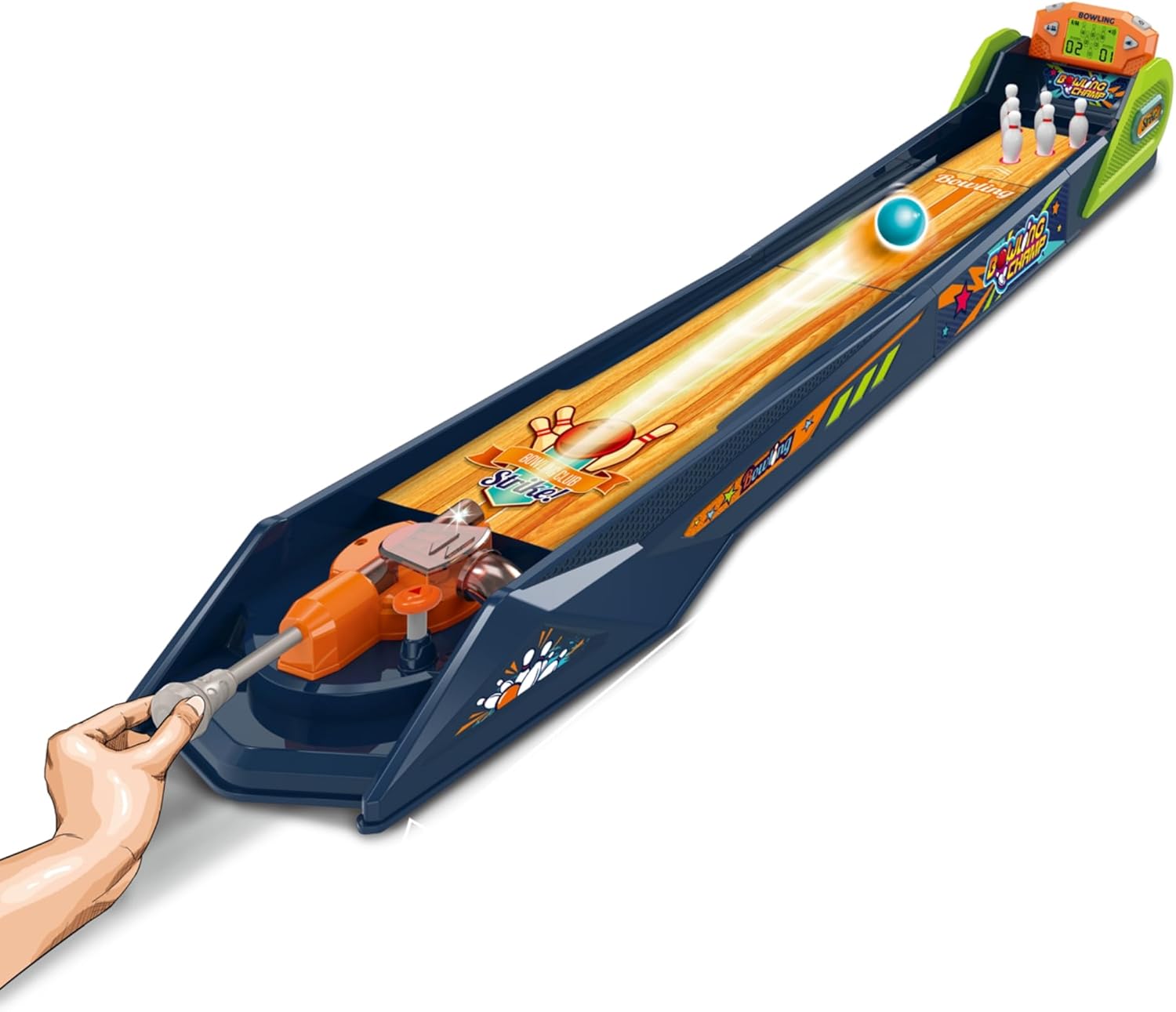 Bowling Game — Electronic Tabletop Arcade Game with LCD Auto Scoring, Lights & Sound, Spring-Loaded Launcher & 1-2 Player Modes — Mini Bowling Set for Kids OleocaToys