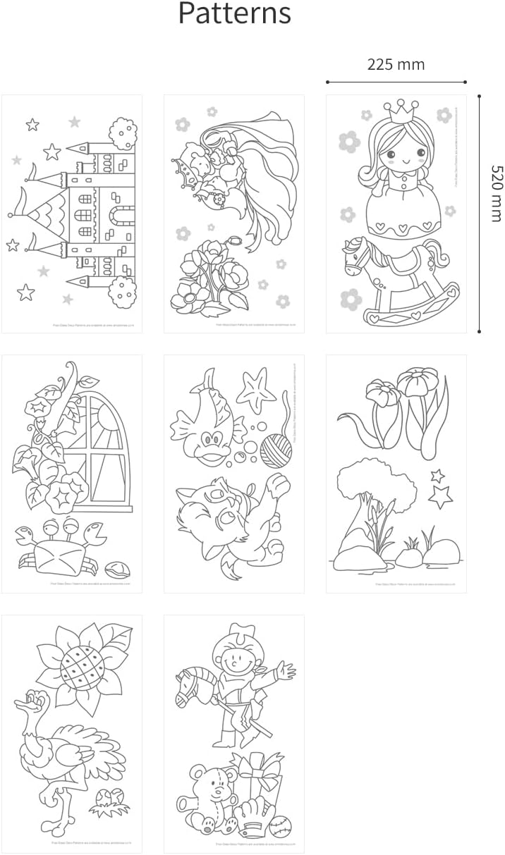 AMOS Glass Deco Window Art Kit — 10.5 ml x 10 Colors — Black & Gold Liners, 3 Vinyl Sheets & Pattern Templates, Glue Stick, DIY Stained Glass Paint Set for Kids OleocaToys