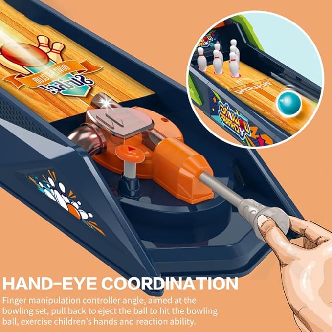 Bowling Game — Electronic Tabletop Arcade Game with LCD Auto Scoring, Lights & Sound, Spring-Loaded Launcher & 1-2 Player Modes — Mini Bowling Set for Kids OleocaToys