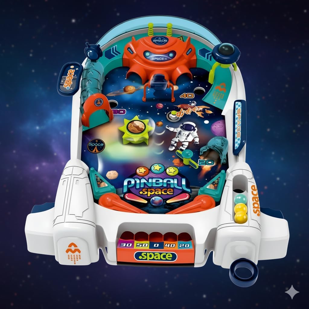 Kids Pinball Machine — Tabletop Arcade Game with Obstacles, Pull-Rod Launcher, Flippers & Scoring Targets, 1-2 Player Mini Pinball for Ages 3+ OleocaToys