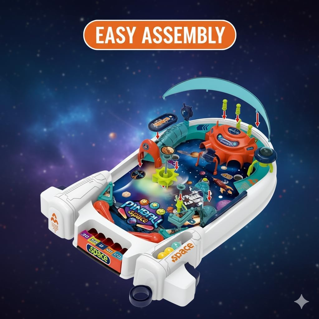 Kids Pinball Machine — Tabletop Arcade Game with Obstacles, Pull-Rod Launcher, Flippers & Scoring Targets, 1-2 Player Mini Pinball for Ages 3+ OleocaToys