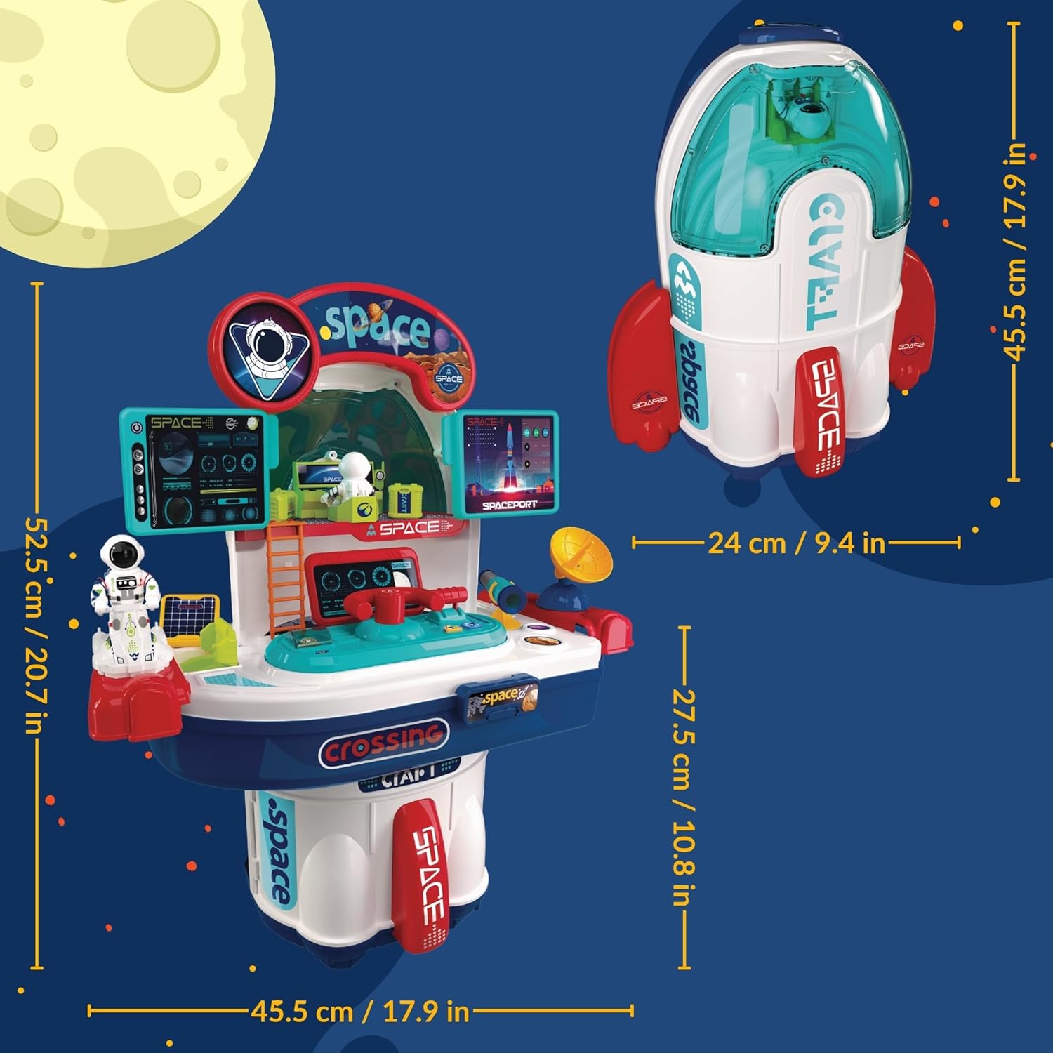 Space Toys for Kids – 2 in 1 Transforming Space Shuttle & Mission Control Playset with Astronaut, Lights & Sounds Effects, Interactive Space Station – Ages 3+ OleocaToys