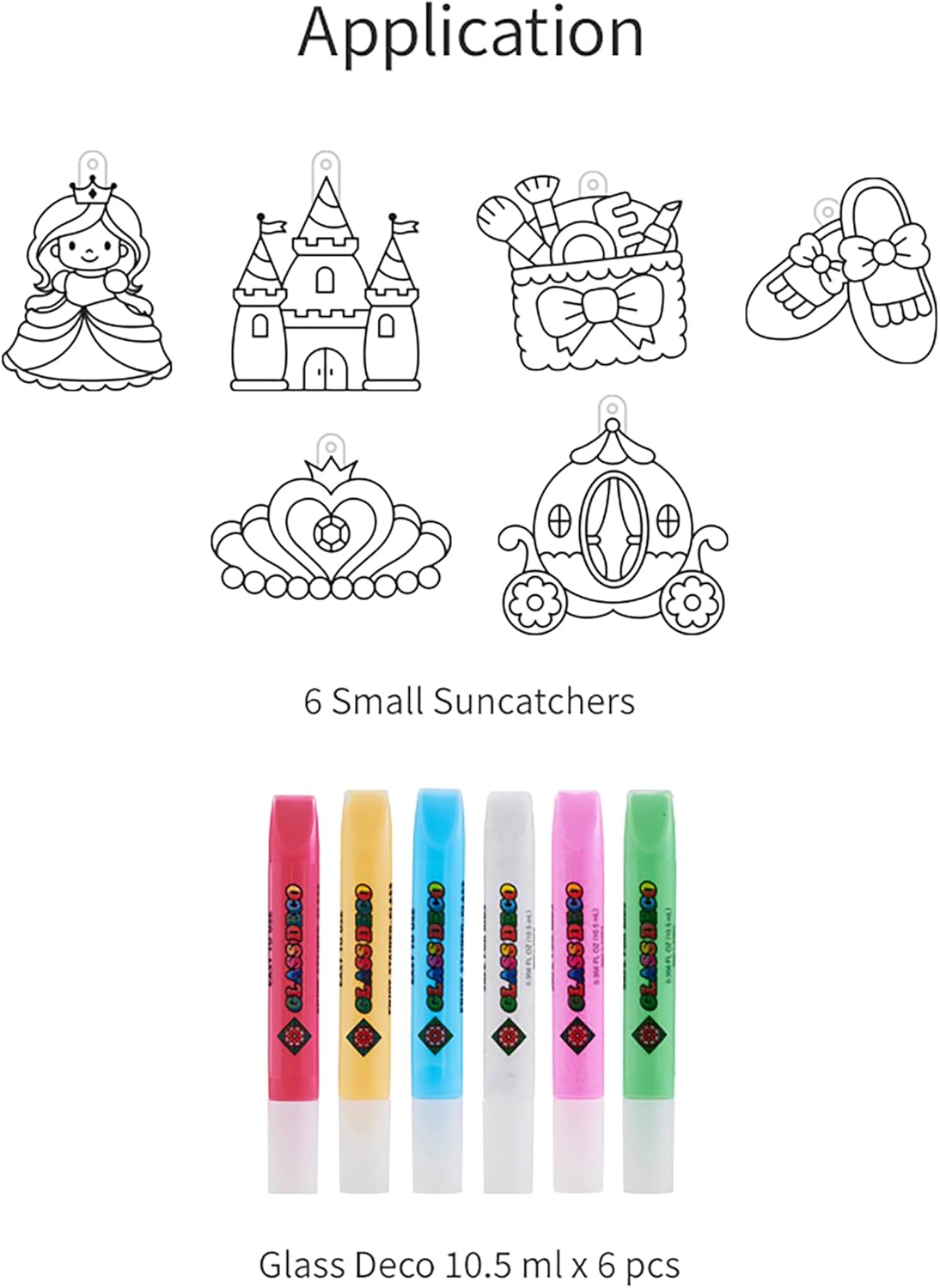 AMOS Sun Deco Window Art — 10.5 ml x 6 Colors — 6 Small Suncatchers for Kids (Princess), DIY Painting Craft Kit OleocaToys