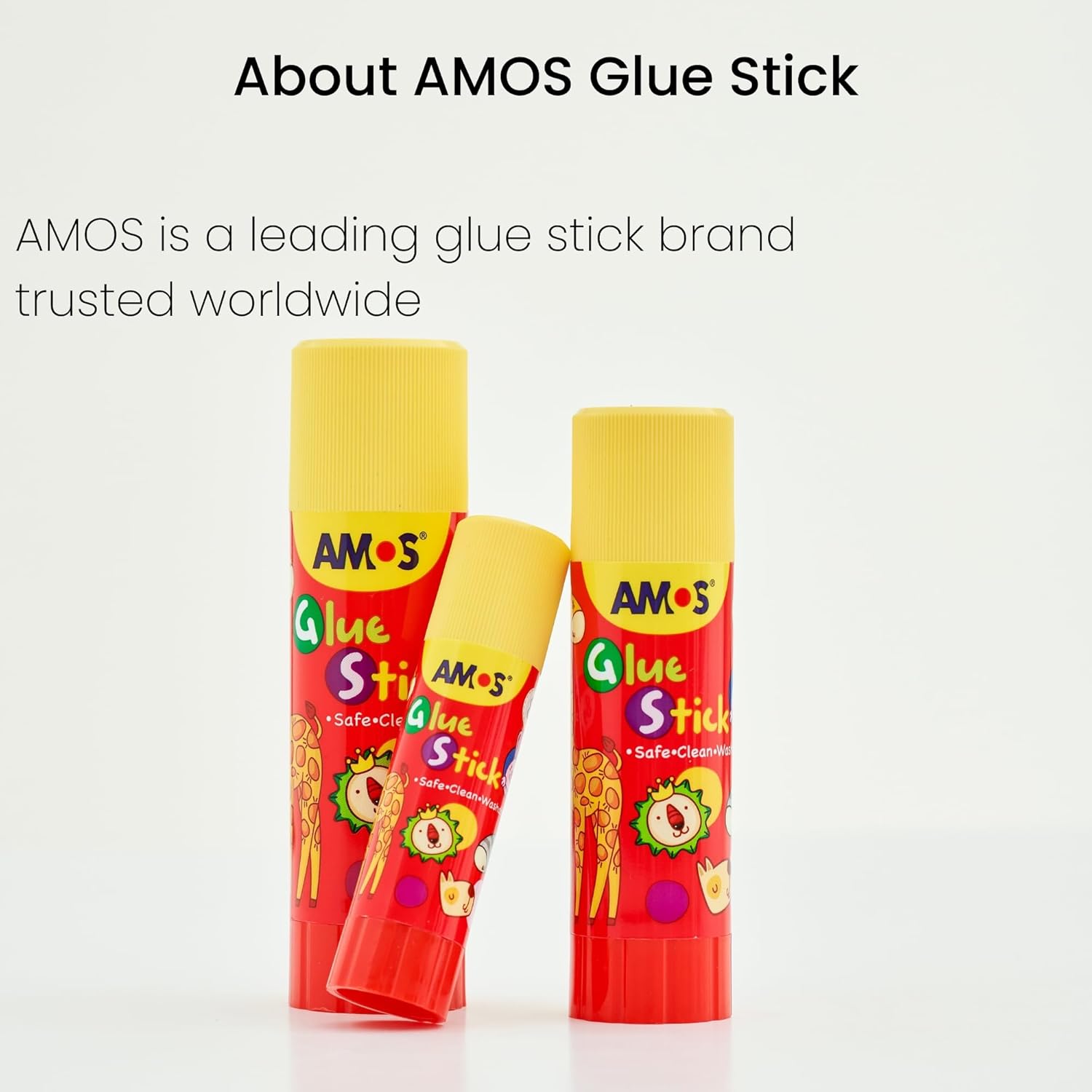 AMOS Glue Sticks — 22 g (0.78 oz), 20 Sticks in Display Box, Kid’s Design for Classroom, Home & Crafts — Washable, Non-Toxic, Acid-Free OleocaToys