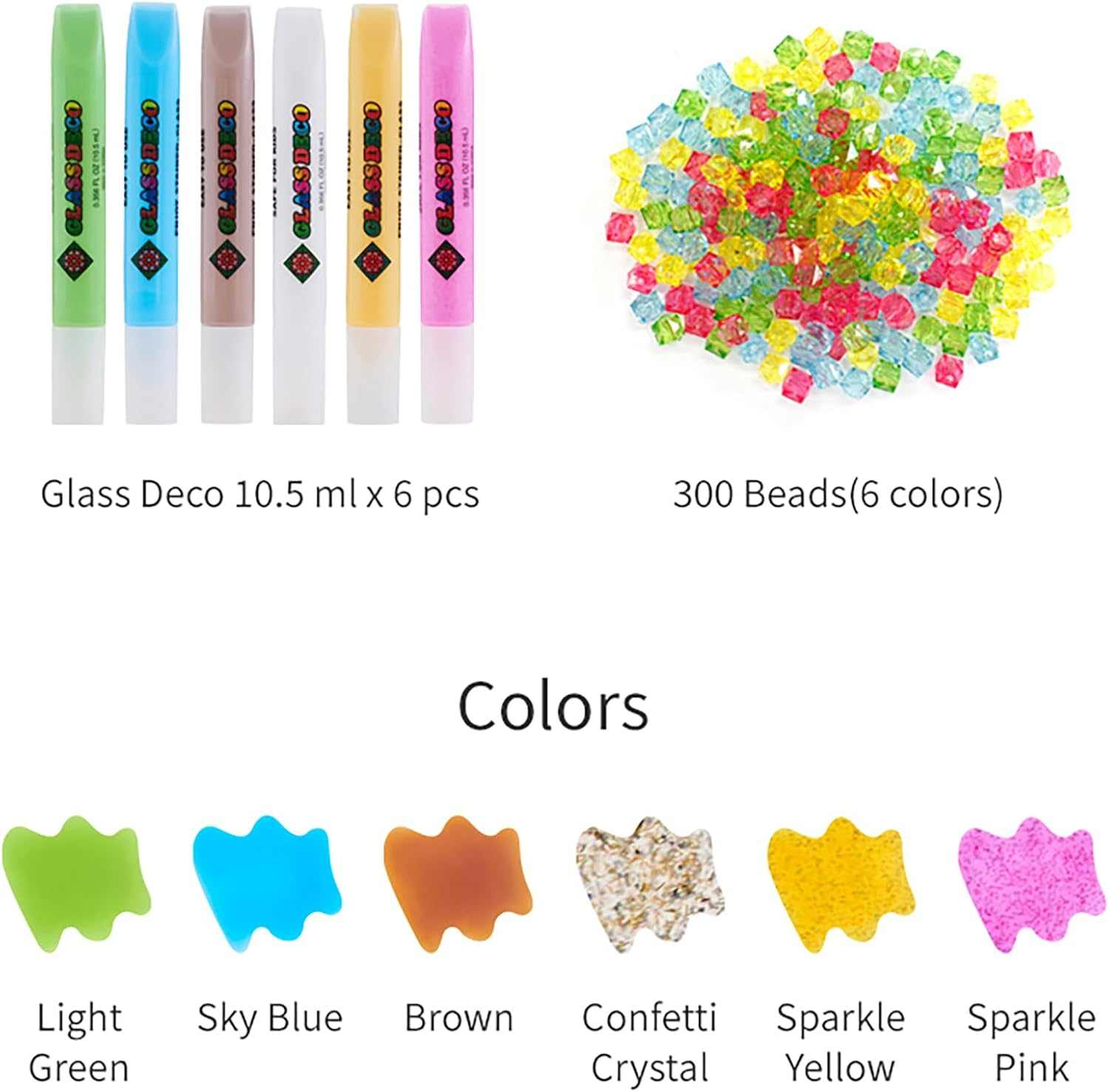 AMOS Glass Deco My Style Jewelry Making Kit — 10.5 ml x 6 Colors — 18 Suncatcher Charms, 300 Beads & String (Bracelets & Necklaces) OleocaToys
