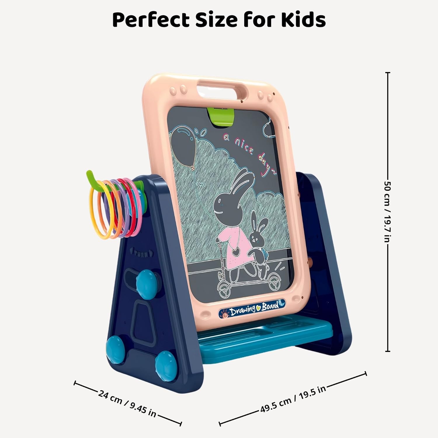 Toddler Easel — 4 in 1 Double Sided Art Easel for Kids with Magnetic Whiteboard, Chalk Board, Adjustable Drawing Angle & Ring Toss Game – Creative Learning Toy for Ages 3+ OleocaToys