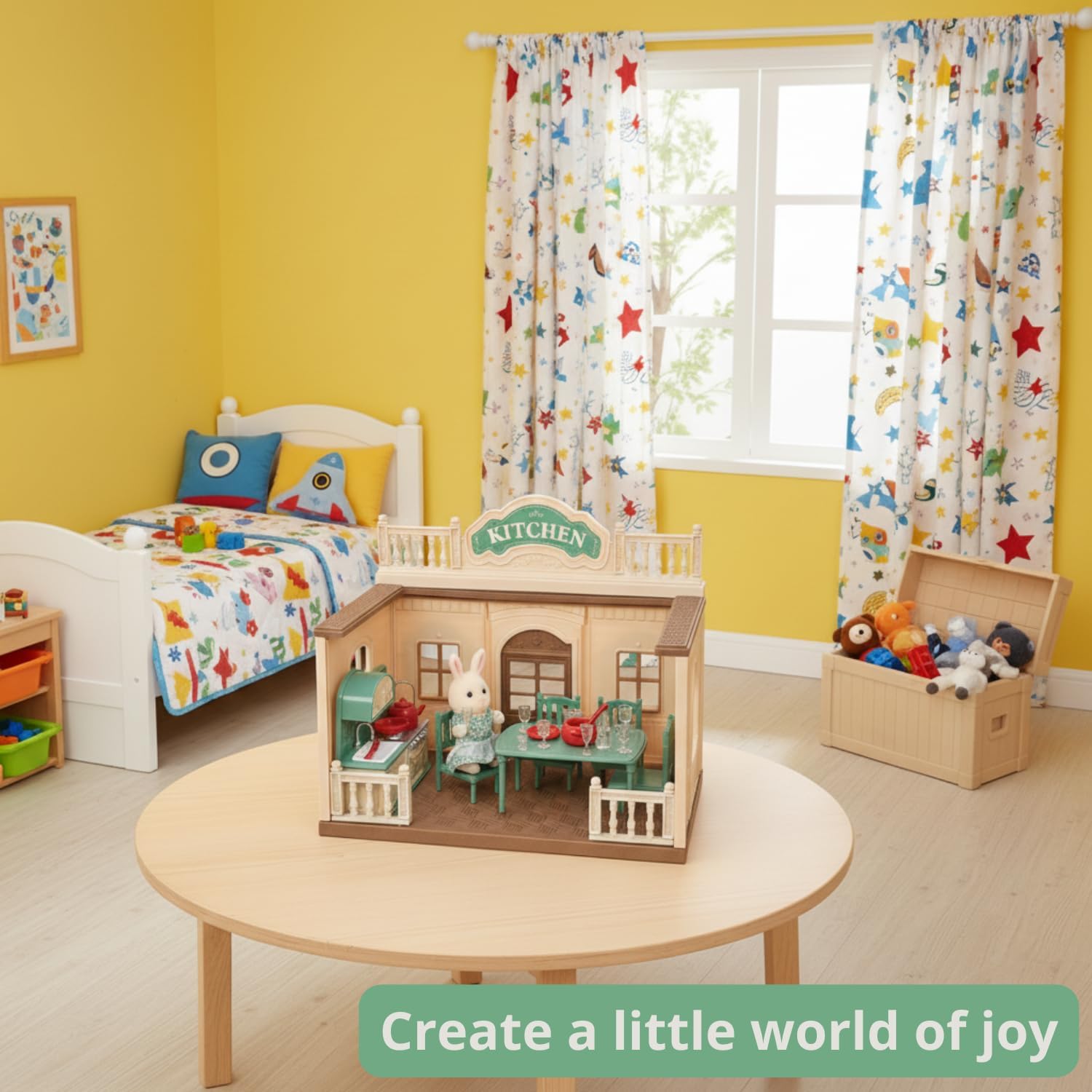 Family Kitchen Doll House — Cozy Cabin with Bunny Figure, Dining Set & Cookware, Complete Modular Dollhouse Playset for Creative Pretend Play Ages 3+ OleocaToys