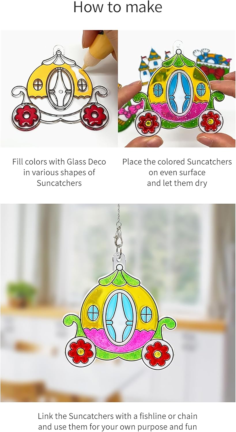 AMOS Sun Deco Window Art — 10.5 ml x 6 Colors — 6 Small Suncatchers for Kids (Princess), DIY Painting Craft Kit OleocaToys