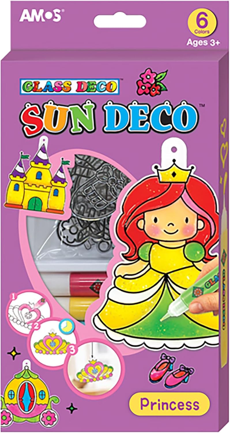 AMOS Sun Deco Window Art — 10.5 ml x 6 Colors — 6 Small Suncatchers for Kids (Princess), DIY Painting Craft Kit OleocaToys