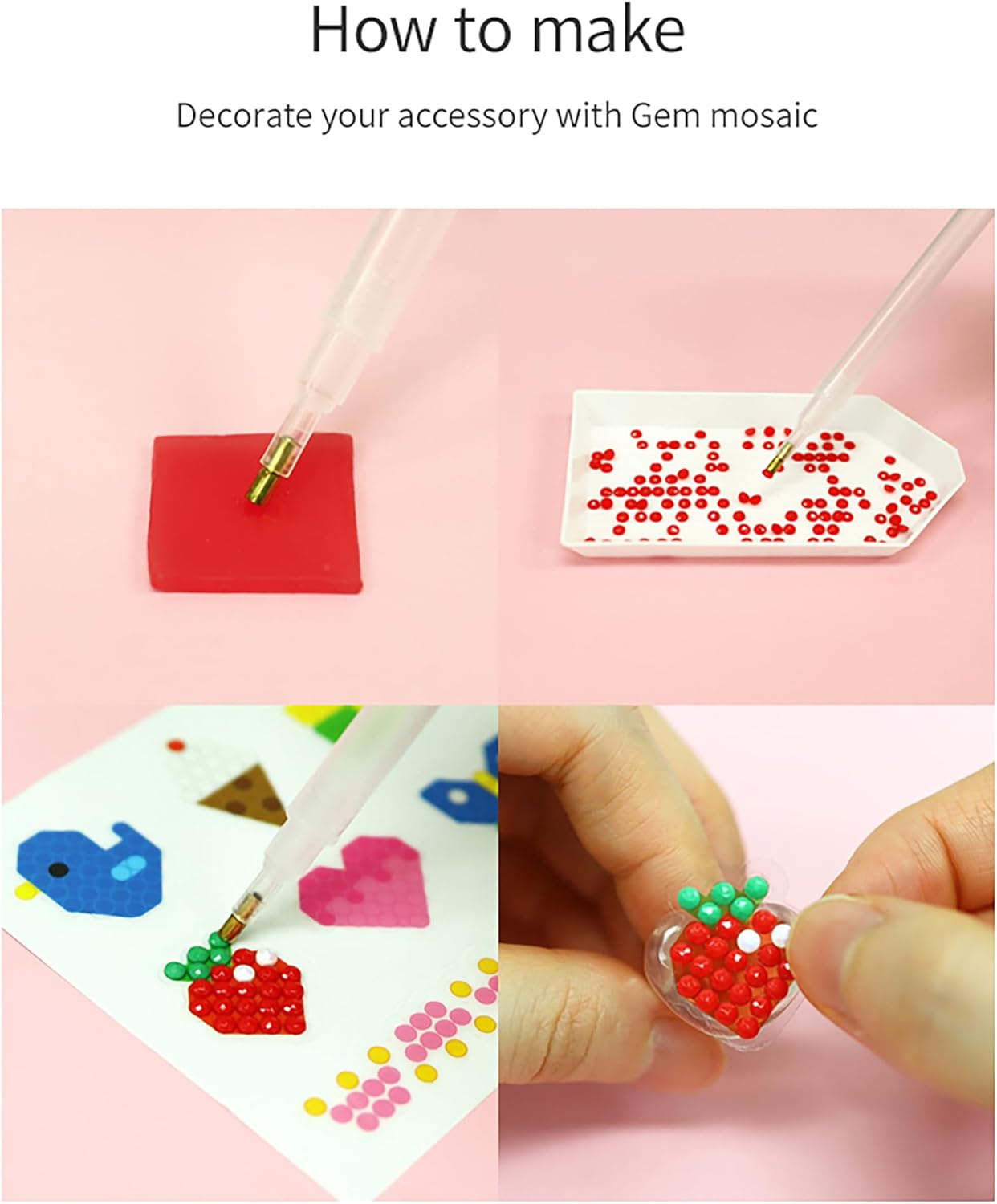 AMOS Gem Mosaic Jewelry Making Kit — 5 Rings & 3 Bracelets, Sticker Sheets, Gemstone Beads, Mosaic Pen & Tray — Diamond Art for Kids OleocaToys