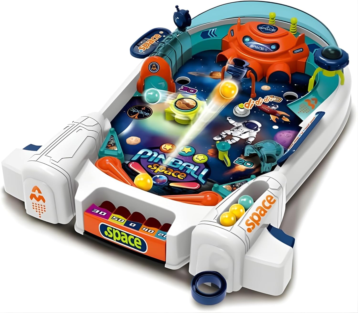 Kids Pinball Machine — Tabletop Arcade Game with Obstacles, Pull-Rod Launcher, Flippers & Scoring Targets, 1-2 Player Mini Pinball for Ages 3+ OleocaToys